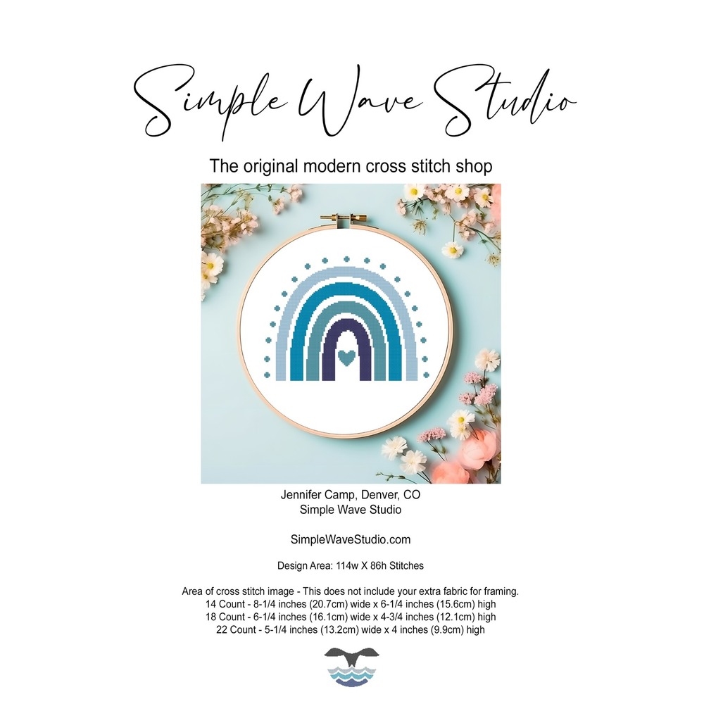 Blue Boho Rainbow Cross Stitch Pattern - Nursery Decor
